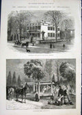 Original Old Antique Print American Centennial Exhibiton Philadelphia 1876 19th