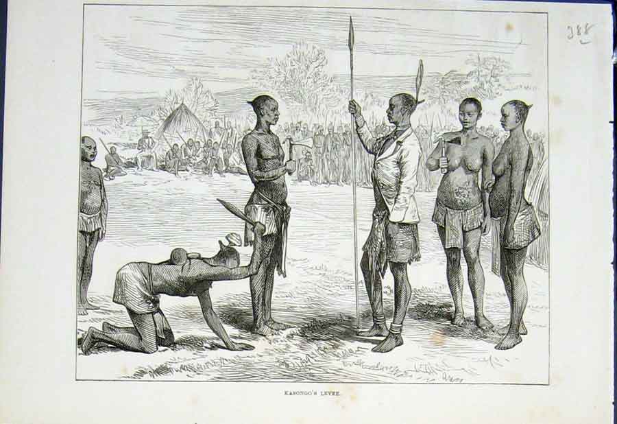 Original Old Antique Print Kasongo'S Lever Kasongo Africa 1876 19th