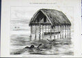 Old Antique Print Lieutenant Cameron Africa Lake Moheya Dwelling 1876 Art 19th