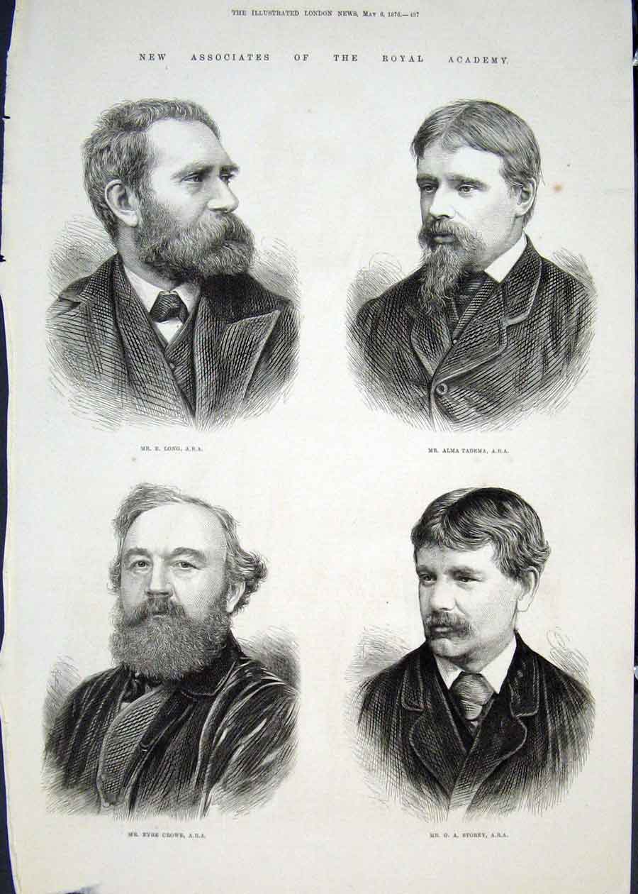 Original Old Antique Print Portrait Long Tadema Crowe Storey Royal Academy 1876