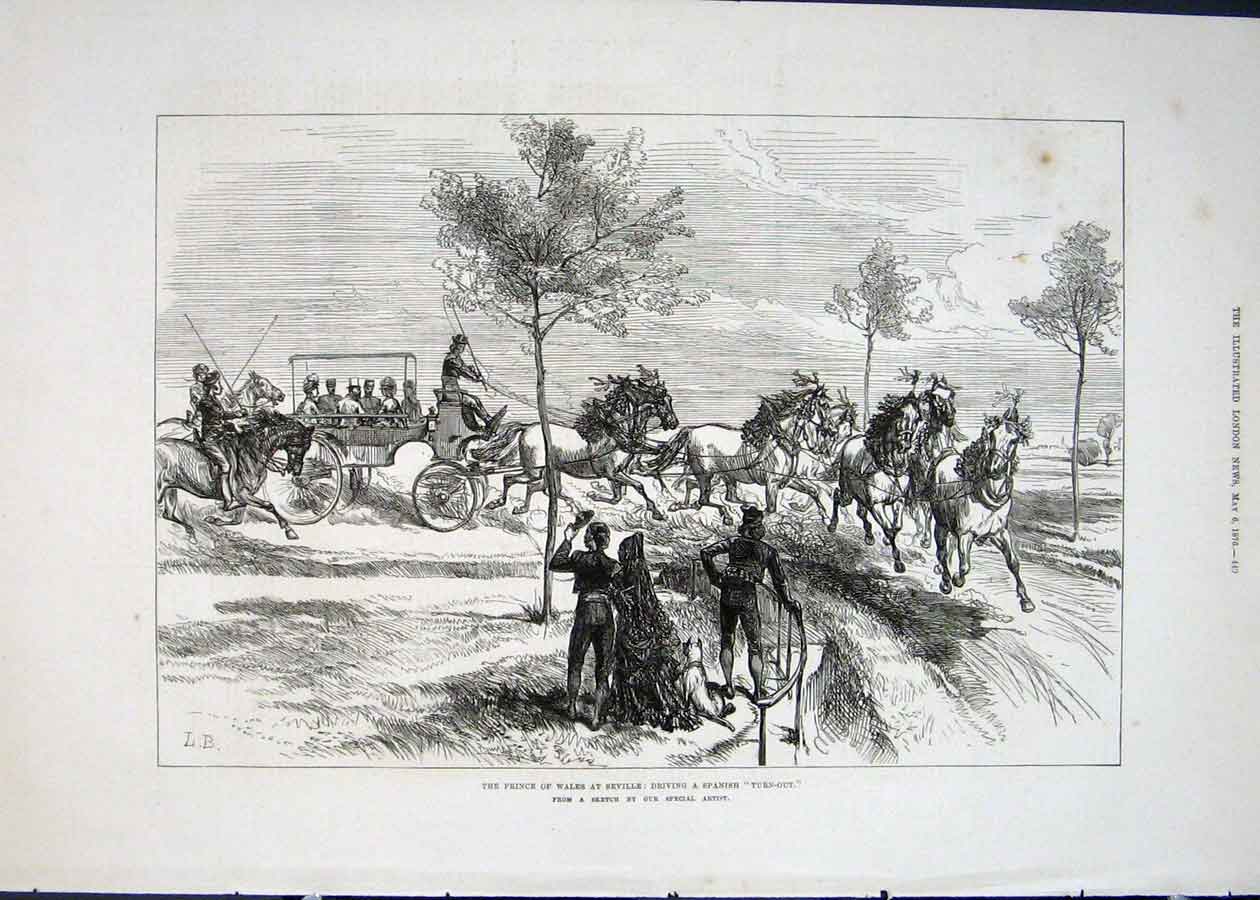 Original Old Antique Print Prince Wales Seville Spain Spanish Turn-Out Driving