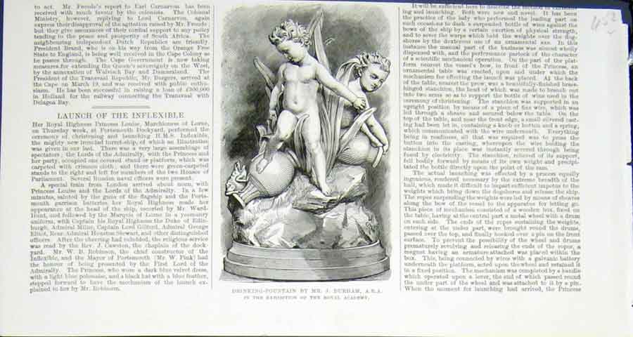 Original Old Antique Print Drinking Fountain Durham Royal Academy 1876 19th