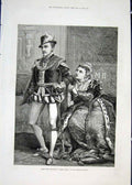 Original Old Antique Print Tennyson Queen Mary Lyceum Theatre London 1876 19th