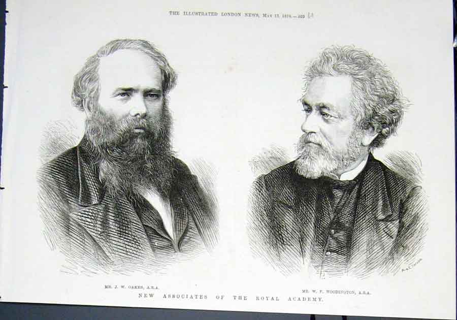 Original Old Antique Print Portrait Oakes Woodington Royal Academy 1876 19th