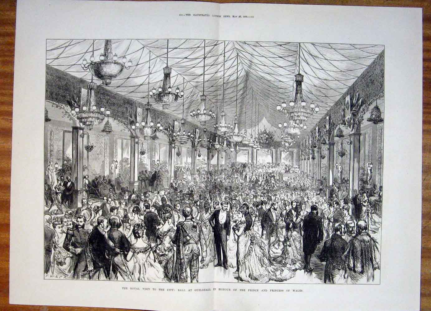 Old Antique Print Guildhall Ball Prince Princess Wales City London 1876 19th