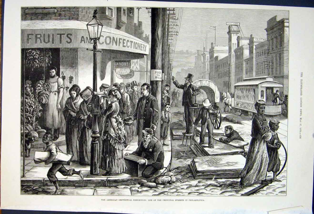 Old Antique Print Streets Philadelphia American Centennial Exhibition Usa