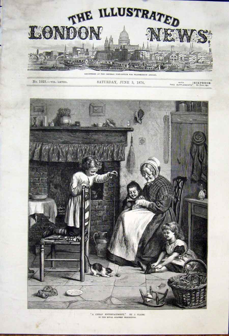 Original Old Antique Print Entertainment Clark Kitten Children Kitchen Art