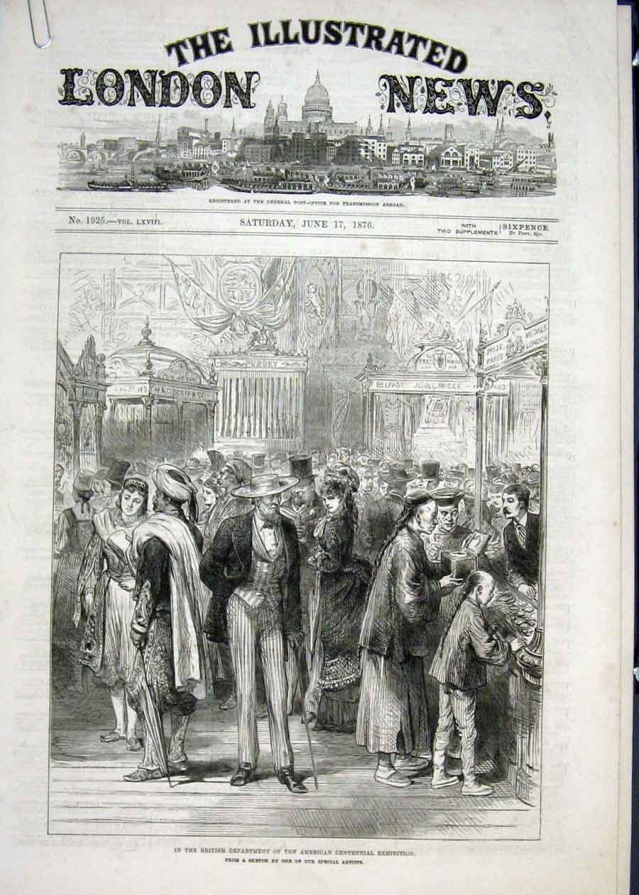Original Old Antique Print America Centennial Exhibition Butchers Grant Childs