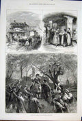 Original Old Antique Print Village Wedding Bavarian Highlands Bavaria 1876 19th