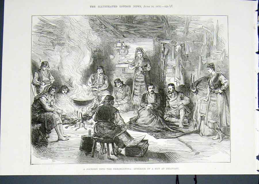 Original Old Antique Print Herzegovina Hut Belovase Journey 1876 19th