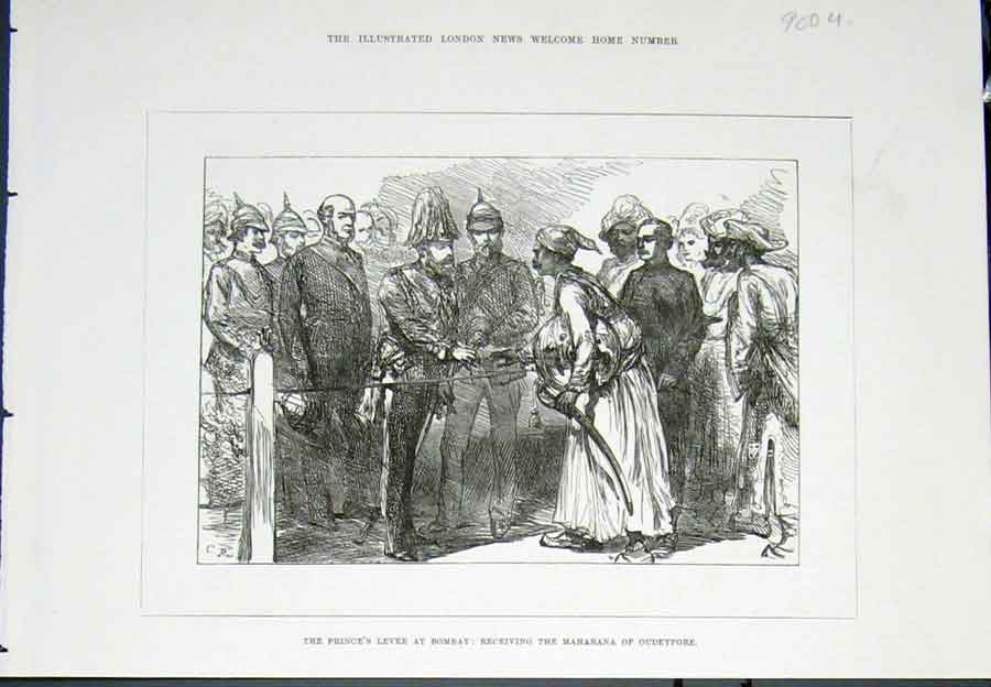 Original Old Antique Print Prince'S Levee Bombay India Maharana Oudeypore 1876