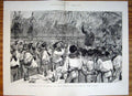Original Old Antique Print Bombay Banquet Fleet Sailors India 1876 Victorian