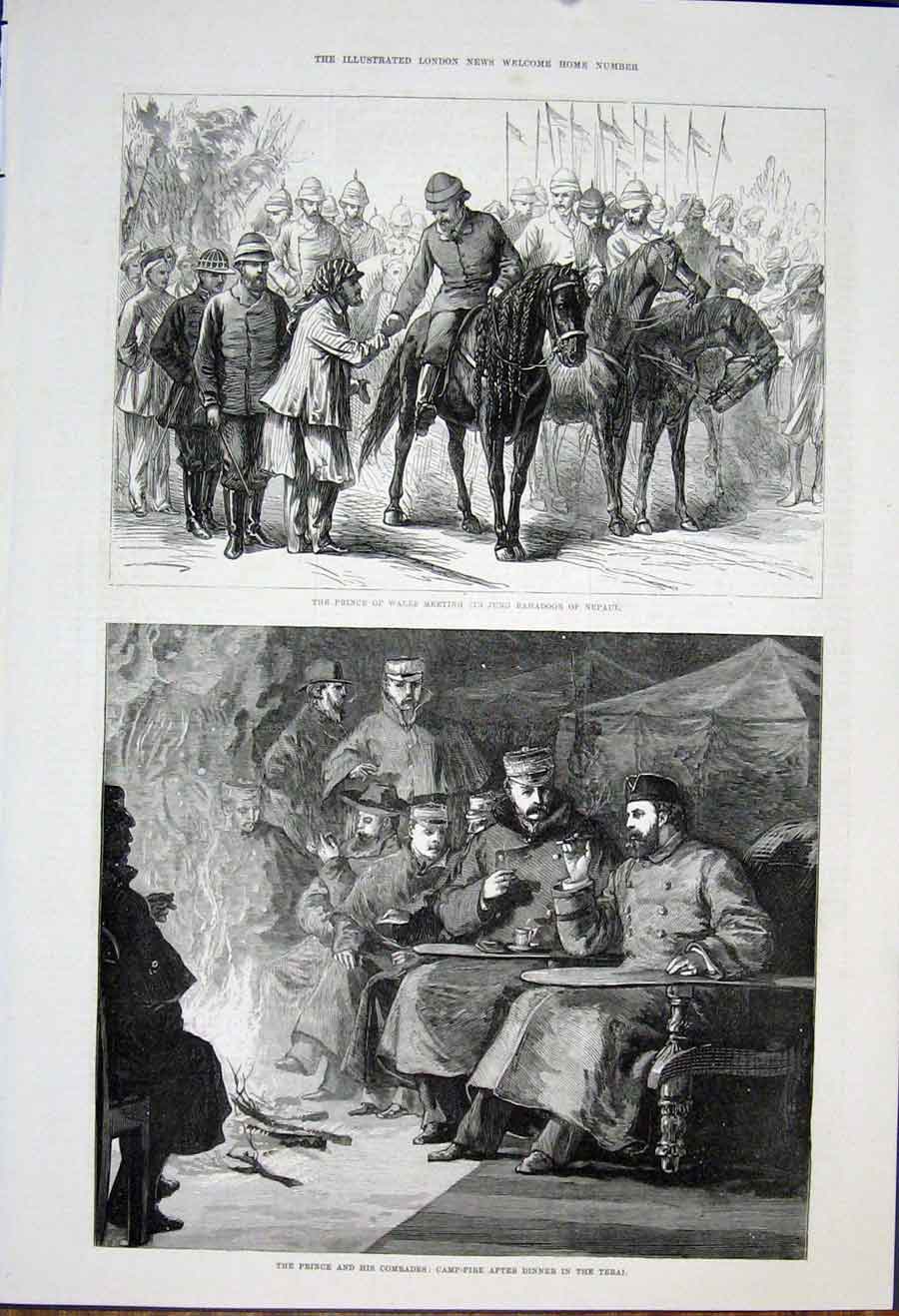 Old Antique Print Jung Bahadoor Nepaul Prince Wales Comrades Terai India
