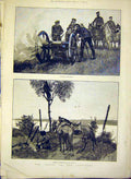 Original Old Antique Print Army Military Cossack Pruth Artillery 1888 Victorian