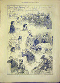 Original Old Antique Print Sketches Charing Cross Parliament Speaker 1888 19th