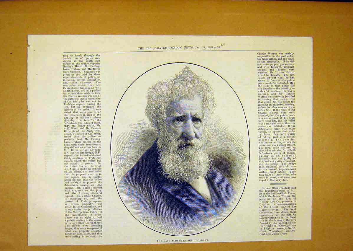 Original Old Antique Print Portrait Alderman Carden 1888 19th Century