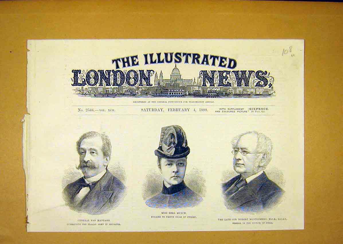Original Old Antique Print Portrait General Manzaro Munck Montgomery India 1888