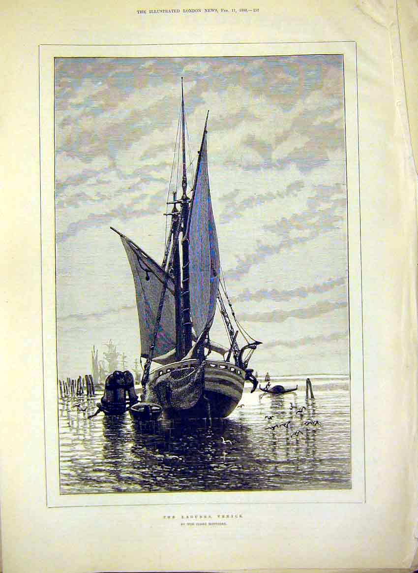Original Old Antique Print Lagunes Venice Montalba Boat Fine Art 1888 Victorian