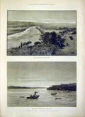 Original Old Antique Print Umkusi River Africa Hippopotamus River Hippo 1888