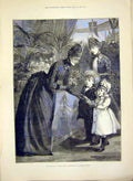 Original Old Antique Print Princess Wales Flowers Charity Bazaar 1888 Victorian