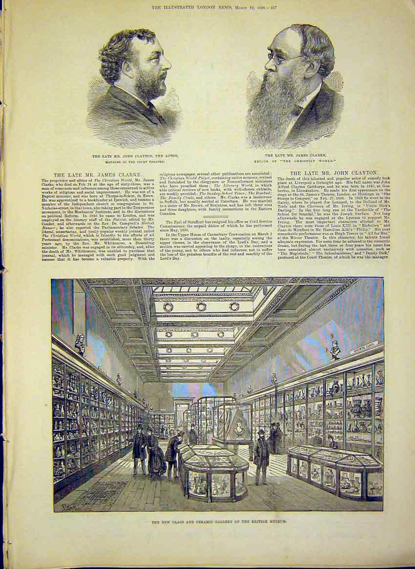 Original Old Antique Print Portrait Clayton Clarke Glass Ceramic Gallery Museum