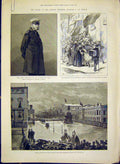 Original Old Antique Print German Emperor William Berlin Portrait Funeral 1888