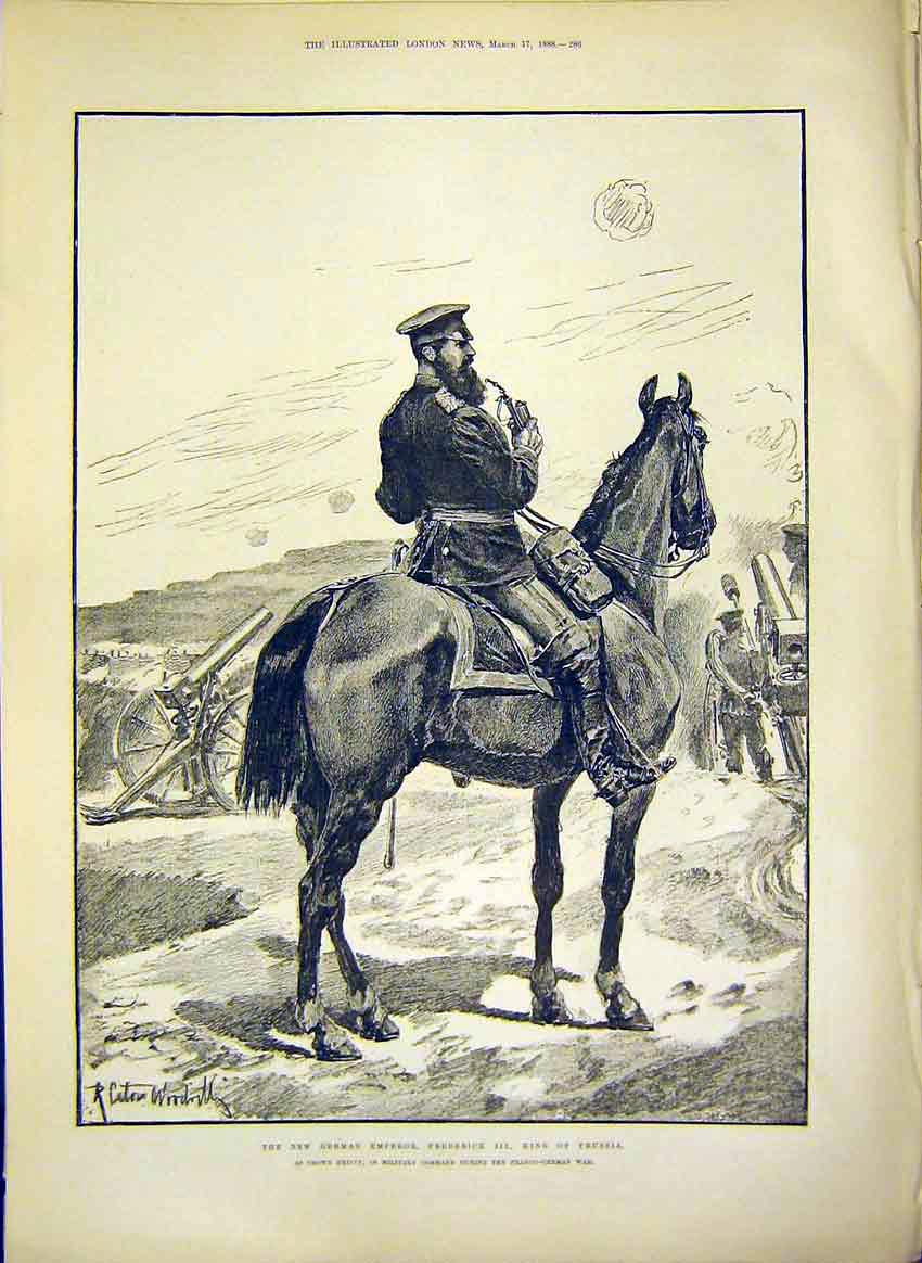 Original Old Antique Print German Emperor Frederick King Prussia 1888 Victorian