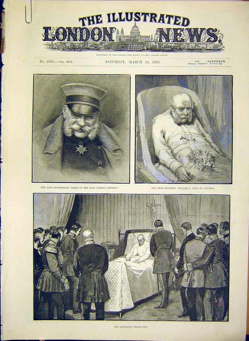 Original Old Antique Print German Emperor King Prussia William Funeral 1888