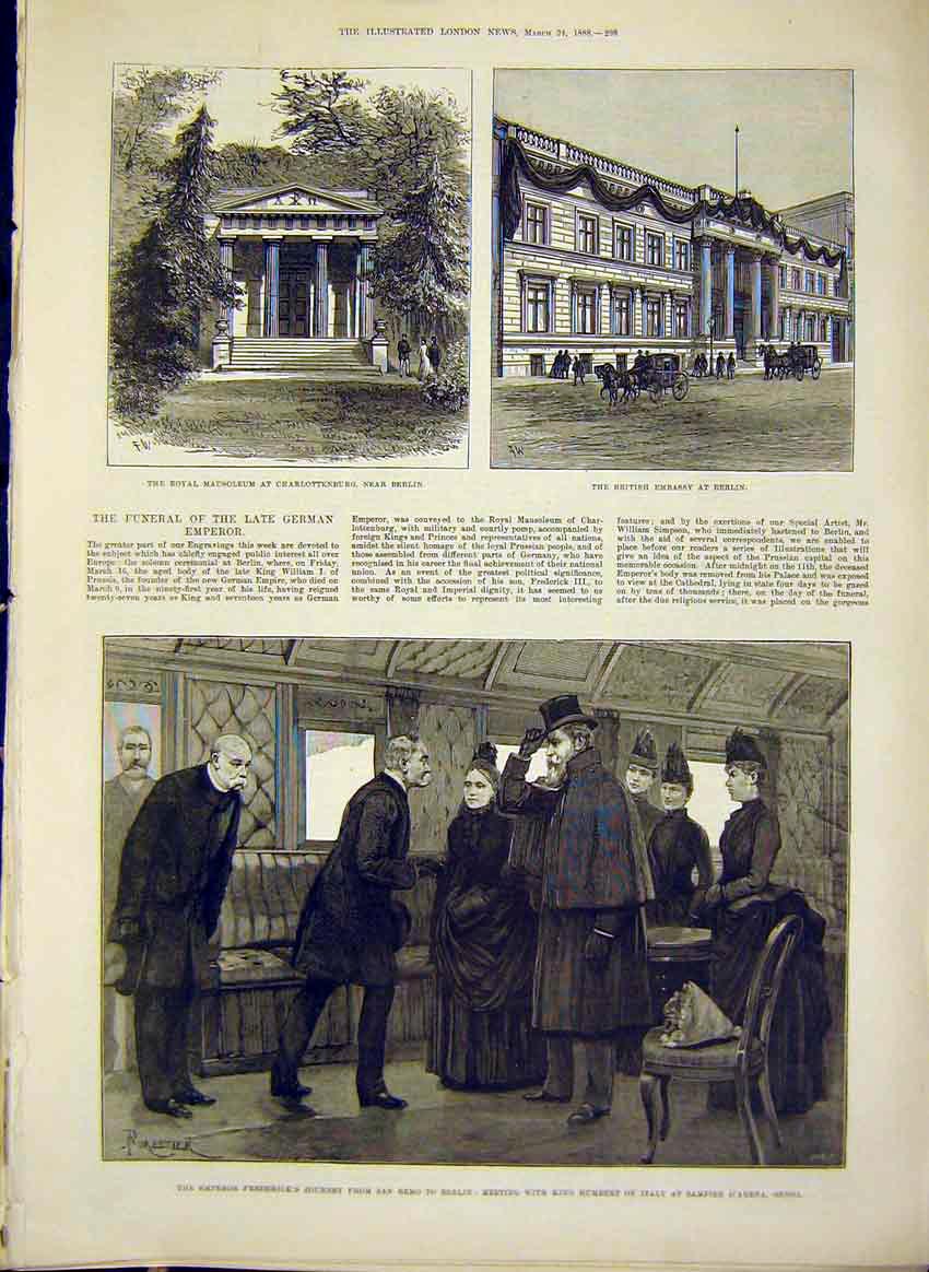 Old Antique Print Mausoleum Charlottenburg Frederick Emperor Berlin 1888 19th