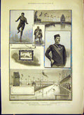 Original Old Antique Print International Skating Amsterdam Sport 1888 Victorian