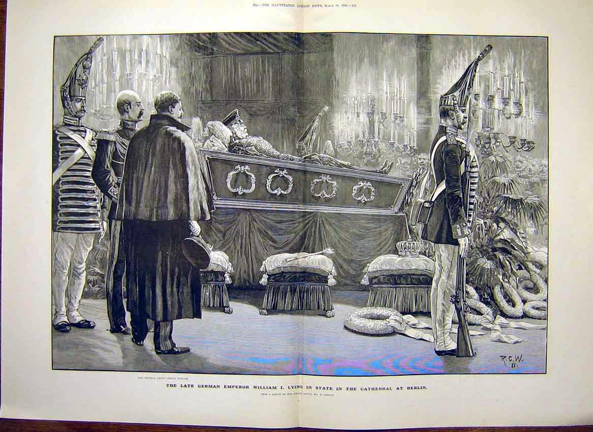 Original Old Antique Print German Emperor William Cathedral Berlin 1888 19th
