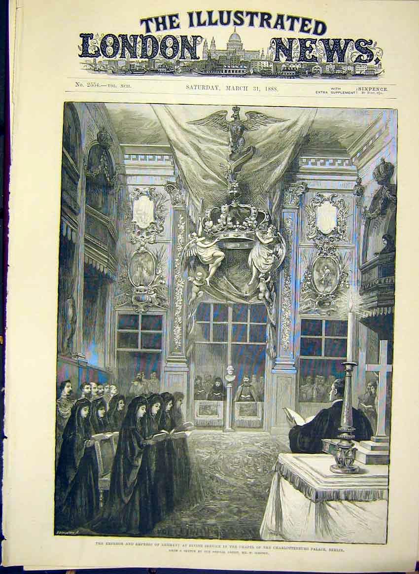 Original Old Antique Print Charlottenburg Palalce Emperor Germany Berlin 1888