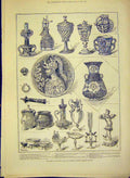 Original Old Antique Print Glass Ceramic Gallery British Museum Specimen 1888