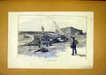 Original Old Antique Print Marina San Remo Sketch Beach Boats 1888 Victorian