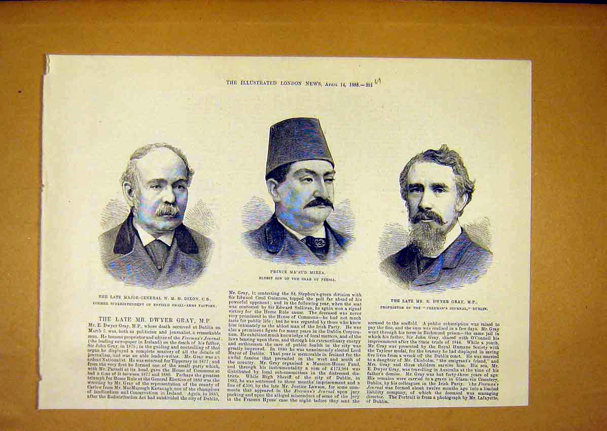 Old Antique Print Portrait Dixon Enfield Mirza Persia Dwyer Dublin 1888 19th