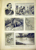 Original Old Antique Print Elephant-Hunting Berbera Africa Aden Ingram 1888 19th