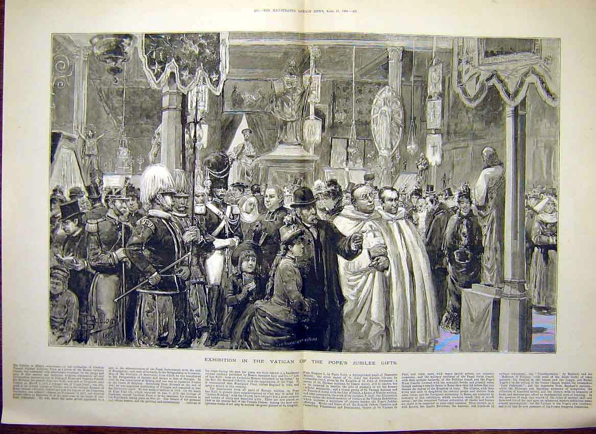 Old Antique Print Exhibition Vatican Pope Jubilee Gifts Rome Italy 1888 19th