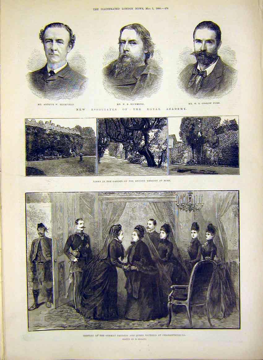Original Old Antique Print Portrait Royal Academy German Empress Charlottenburg