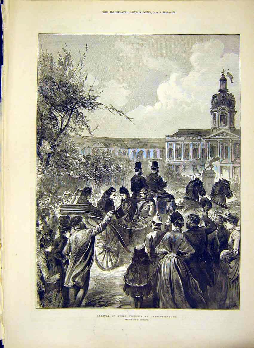 Original Old Antique Print Queen Victoria Charlottenburg Hosang 1888 Victorian