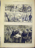 Original Old Antique Print Anglo-Danish Exhibition Sketches Princess Wales 1888