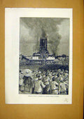 Original Old Antique Print Funeral Pyre Phoongye Bhuddist Priest Burmah 1888