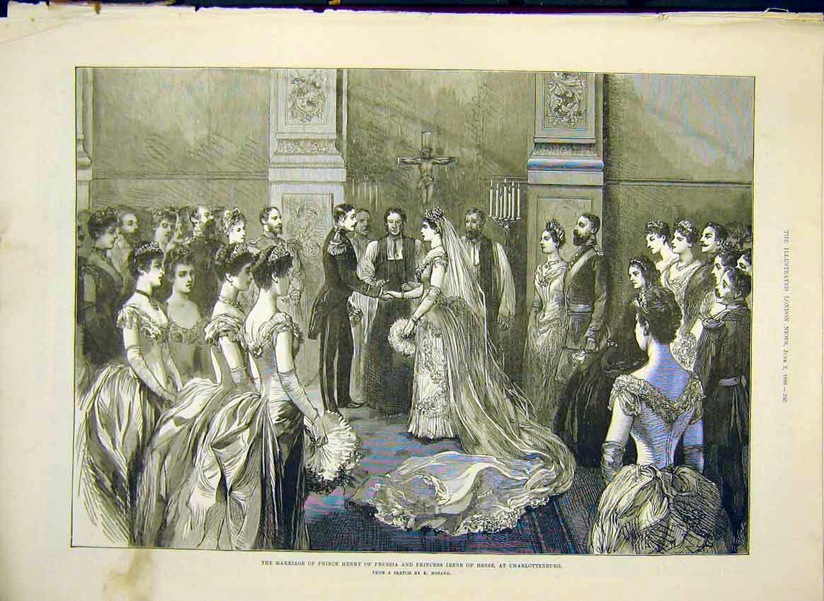 Old Antique Print Henry Prussia Marriage Irene Hesse Charlottenburg 1888 19th
