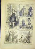Original Old Antique Print Tableaux Vivants Fairy Tale Sketches Exhibition 1888