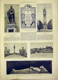 Original Old Antique Print Frere Crewe Park Memorial Dudley Worcester Clock 1888