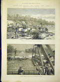 Original Old Antique Print Panama Ship Canal Sketches Chagres Buhio 1888 19th