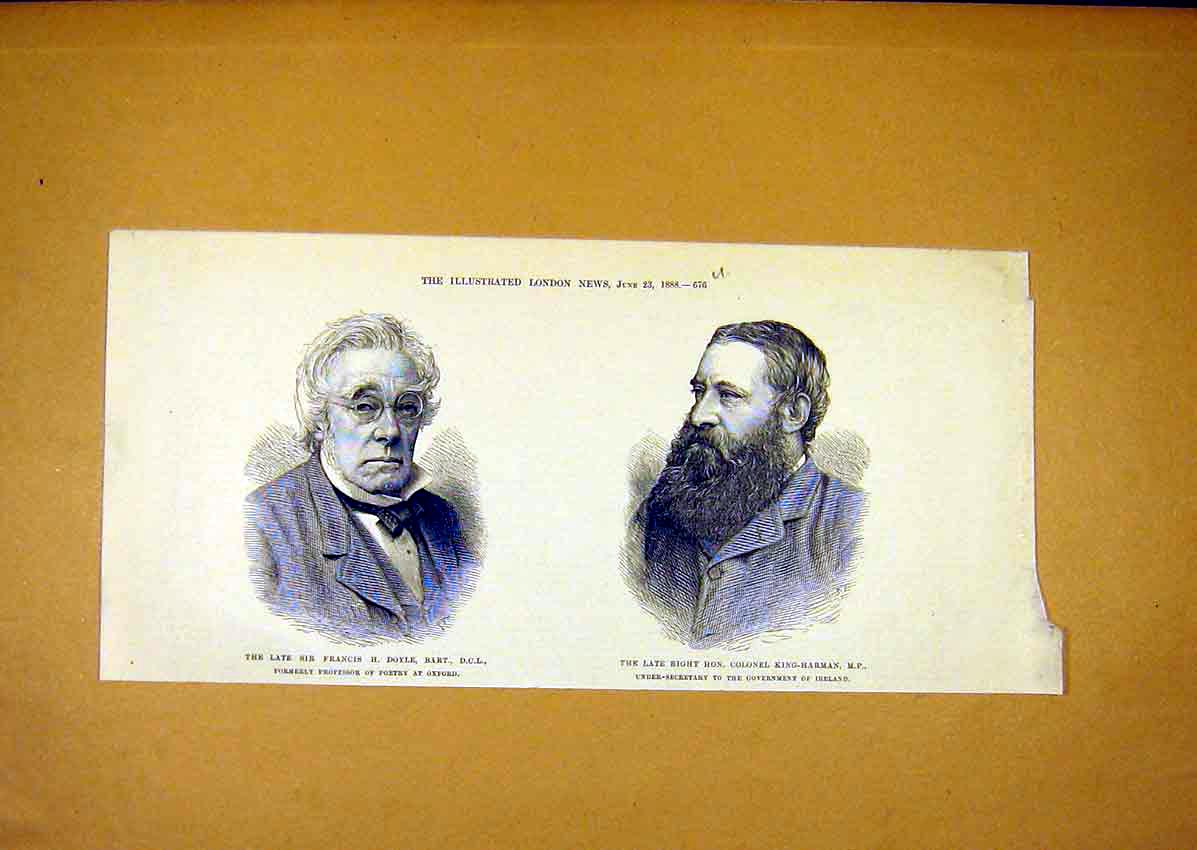 Original Old Antique Print Portrait Doyle Profeesor Poetry King-Harman Mp 1888
