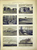 Old Antique Print Berwick Firth Forth Scotland Abbey Dirleton Castle 1888 19th
