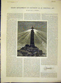 Original Old Antique Print Electricity Industrial Art Electric Light 1888 19th