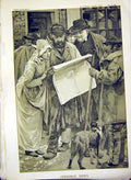 Original Old Antique Print Terrible News Post-Office People Street King 1888