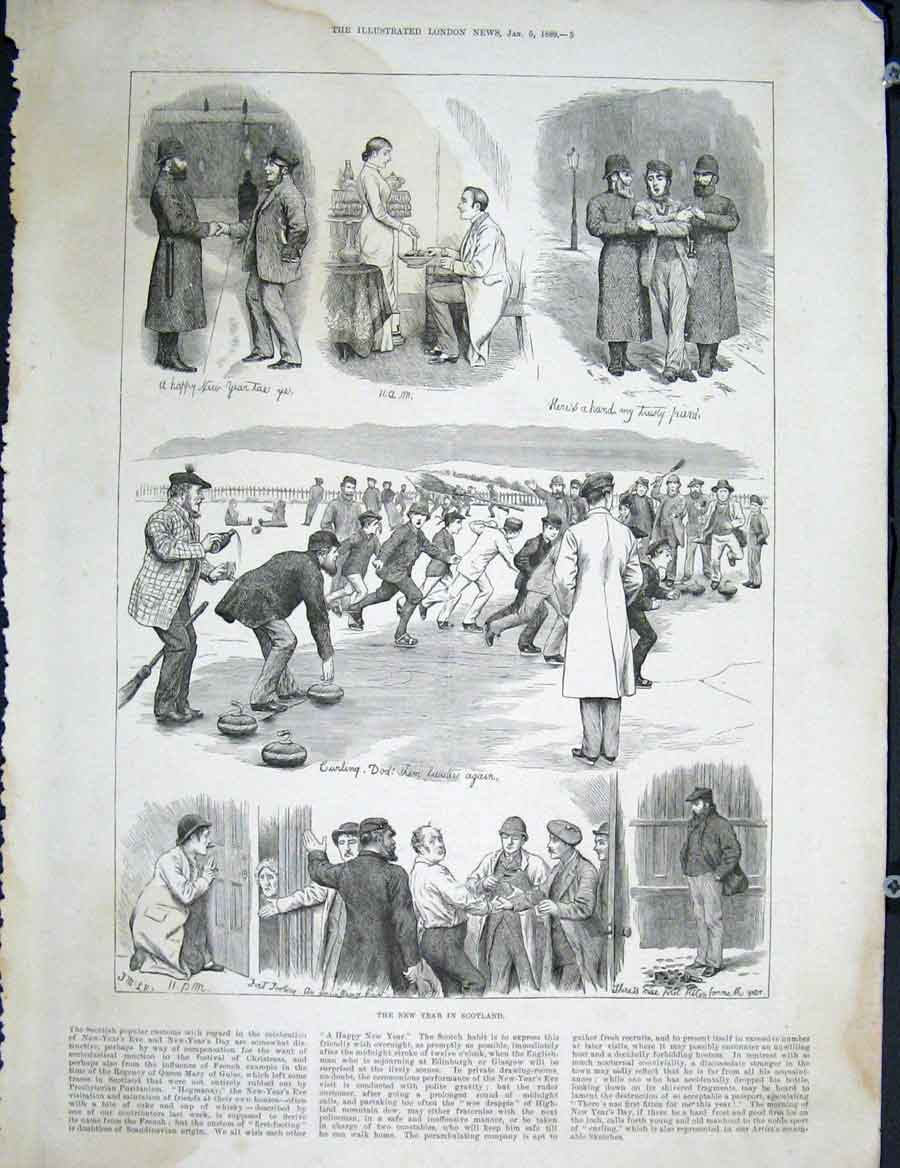 Original Old Antique Print Scotland New Year Fine Art 1889 19th